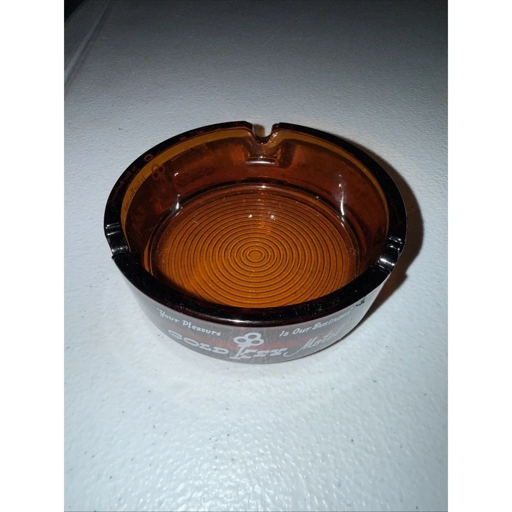 Gold Key Motel Smoky Glass Ashtray  Vintage Motel Barware 3.5